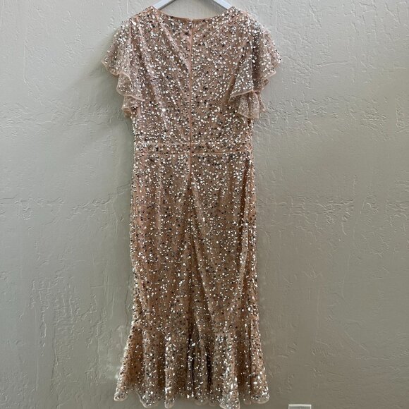 Mac Duggal Sequin Flutter Sleeve Ruffle Midi Dress - Picture 5 of 9